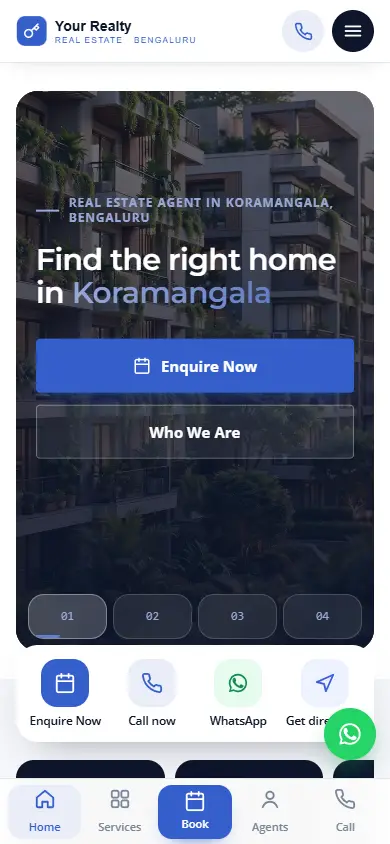 Real estate website in the Metro Cobalt design, on a phone