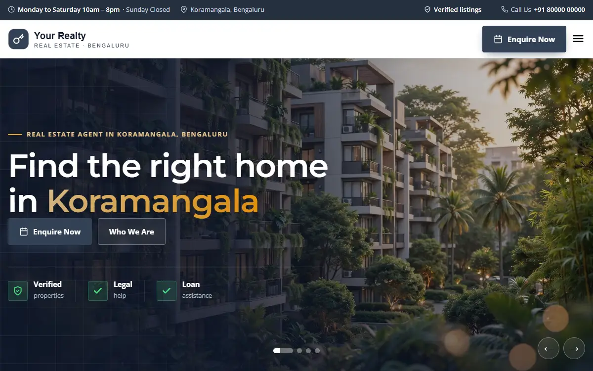 Real estate website in the Executive Slate design, on a computer