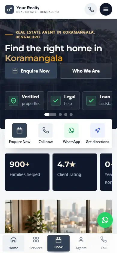 Real estate website in the Executive Slate design, on a phone