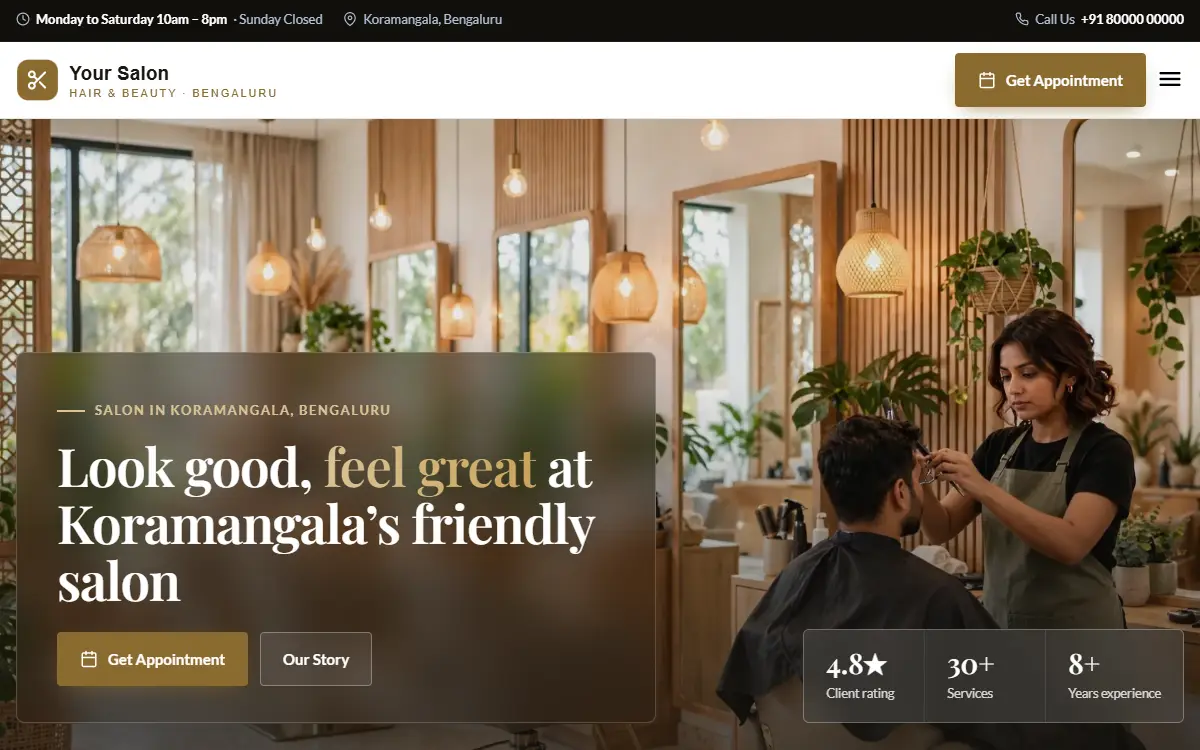 Salon website in the Luxury Gold design, on a computer