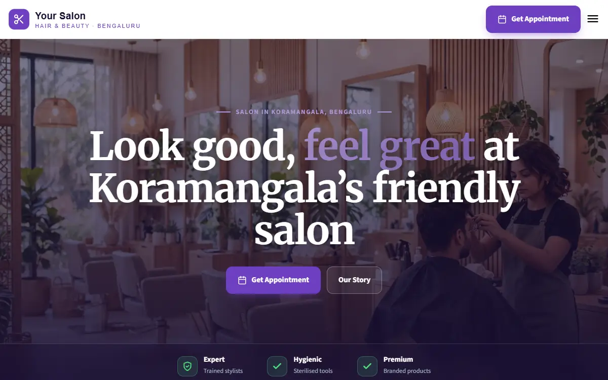 Salon website in the Royal Classic design, on a computer