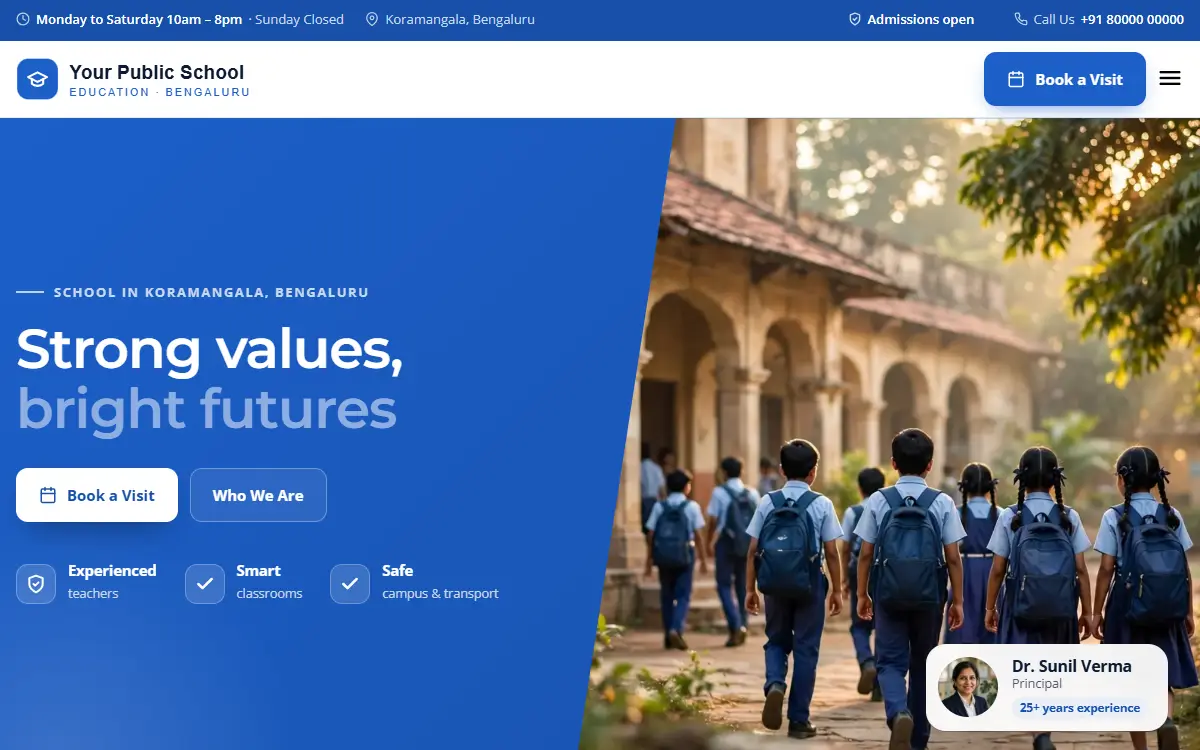 School website in the Corporate Blue design, on a computer
