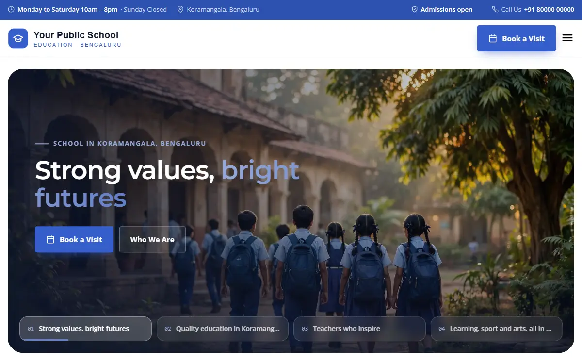 School website in the Metro Cobalt design, on a computer