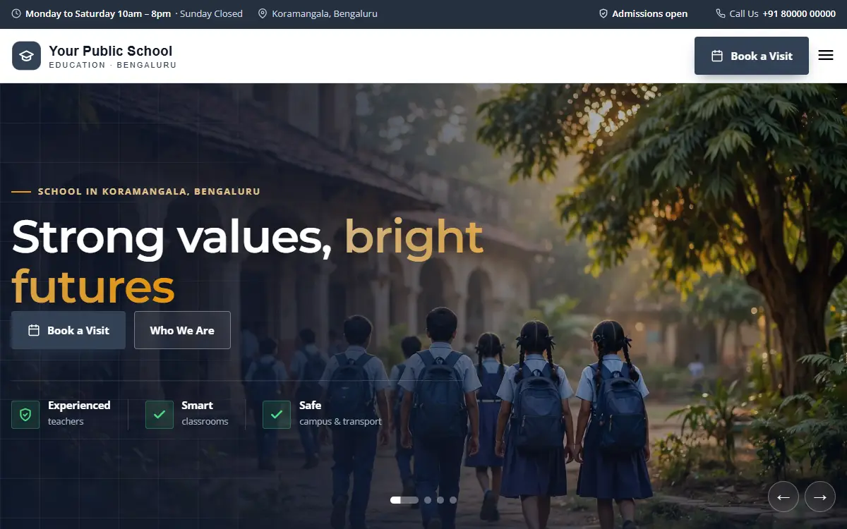 School website in the Executive Slate design, on a computer