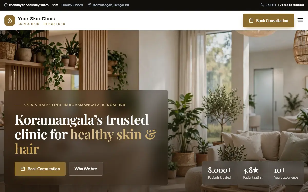 Skin clinic website in the Luxury Gold design, on a computer