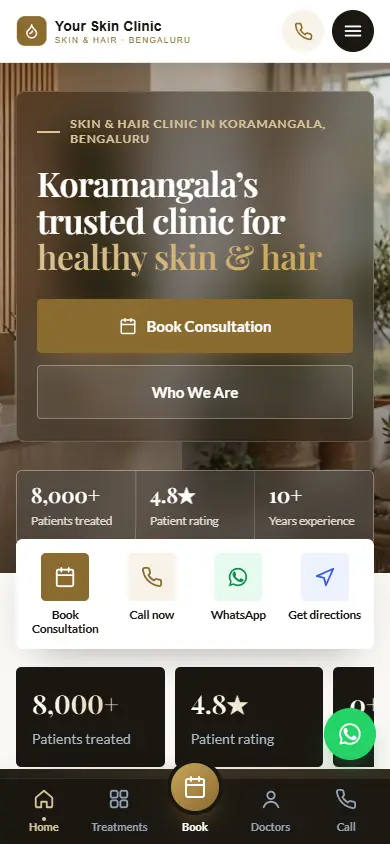 Skin clinic website in the Luxury Gold design, on a phone