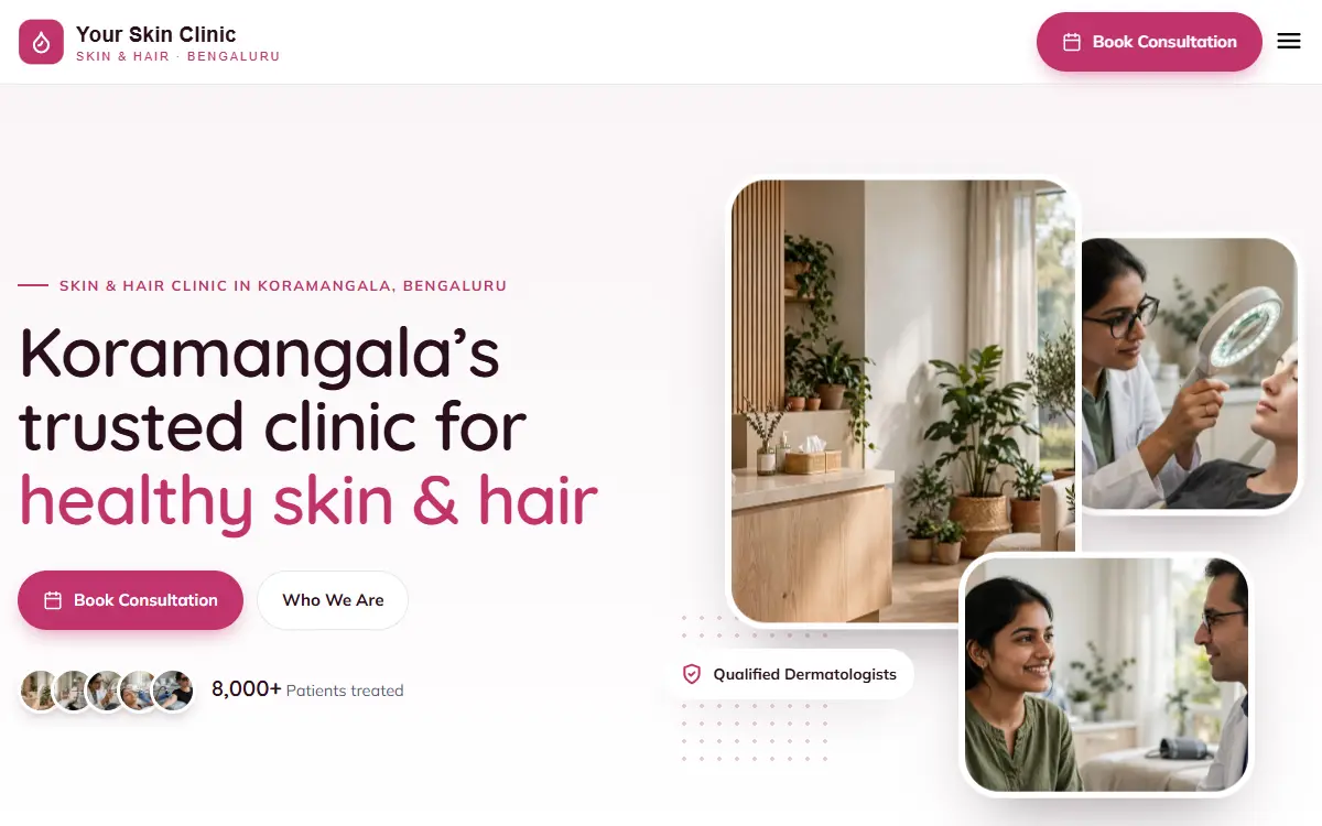 Skin clinic website in the Soft Rose design, on a computer