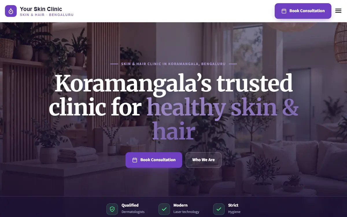 Skin clinic website in the Royal Classic design, on a computer