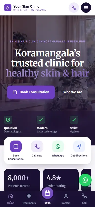 Skin clinic website in the Royal Classic design, on a phone
