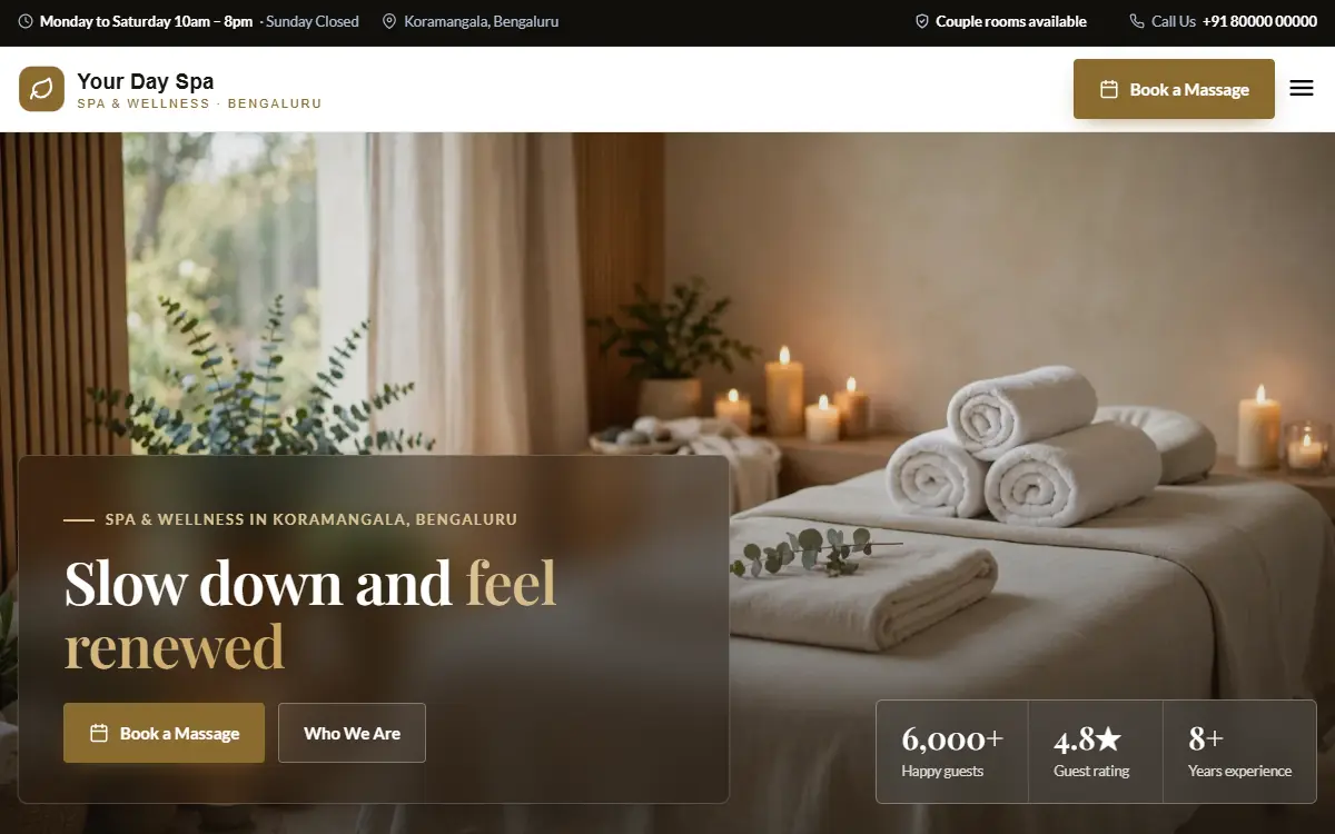 Spa website in the Luxury Gold design, on a computer