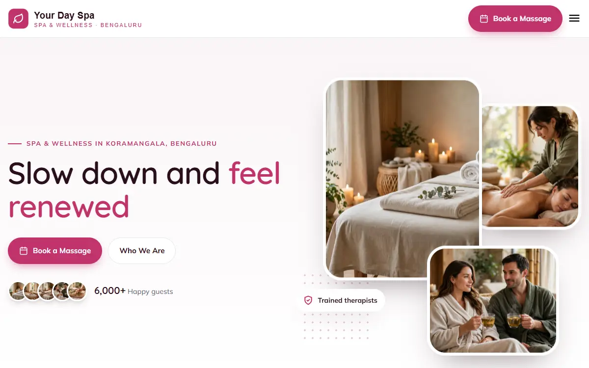 Spa website in the Soft Rose design, on a computer