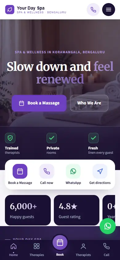 Spa website in the Royal Classic design, on a phone