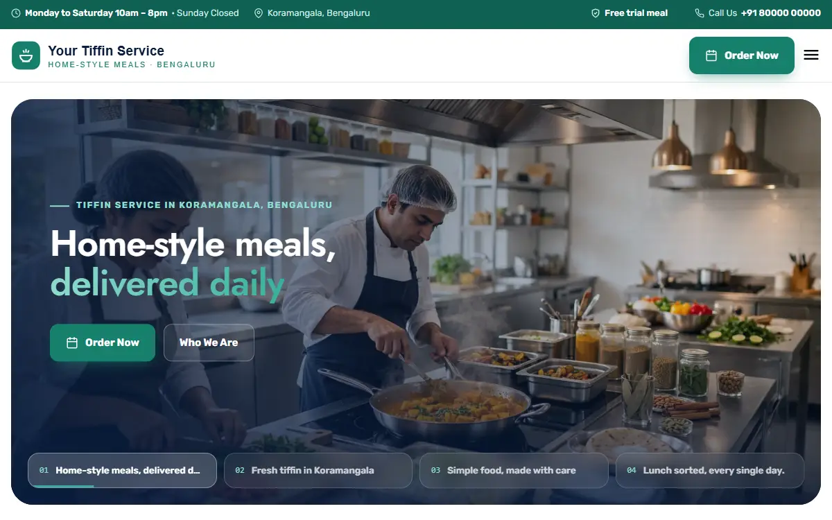 Tiffin service website in the Modern Classic design, on a computer