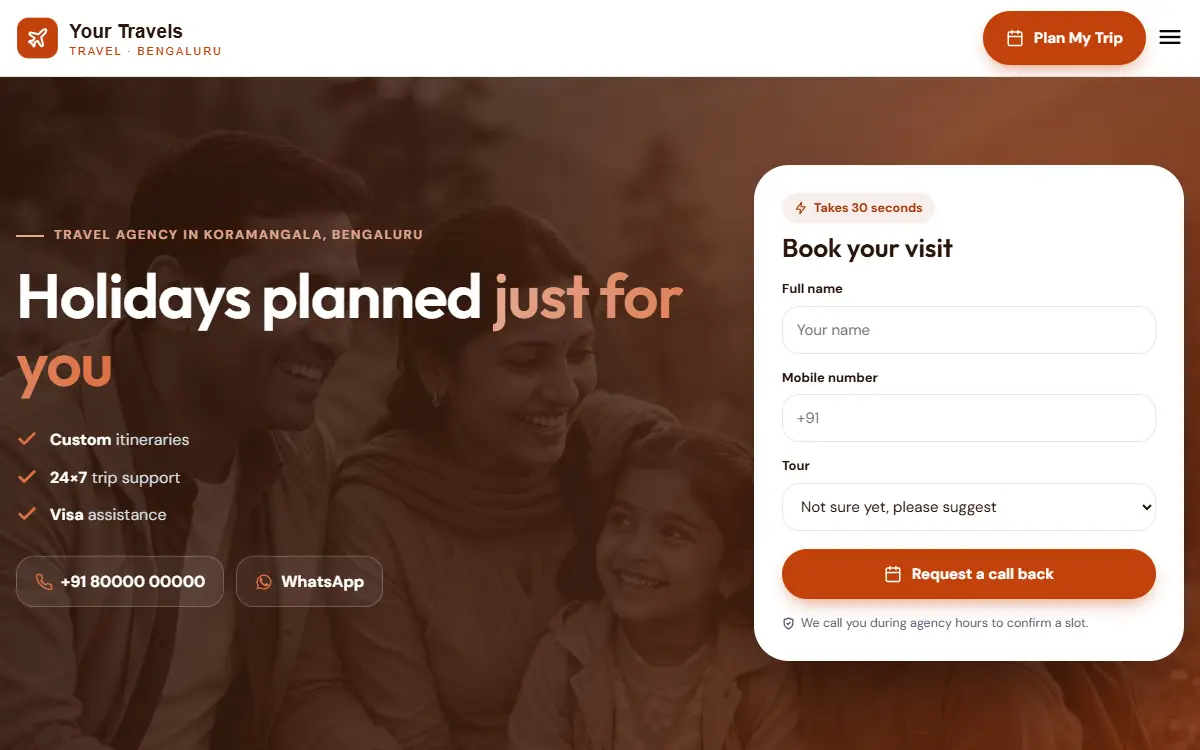 Travel agency website in the Sunset Energy design, on a computer