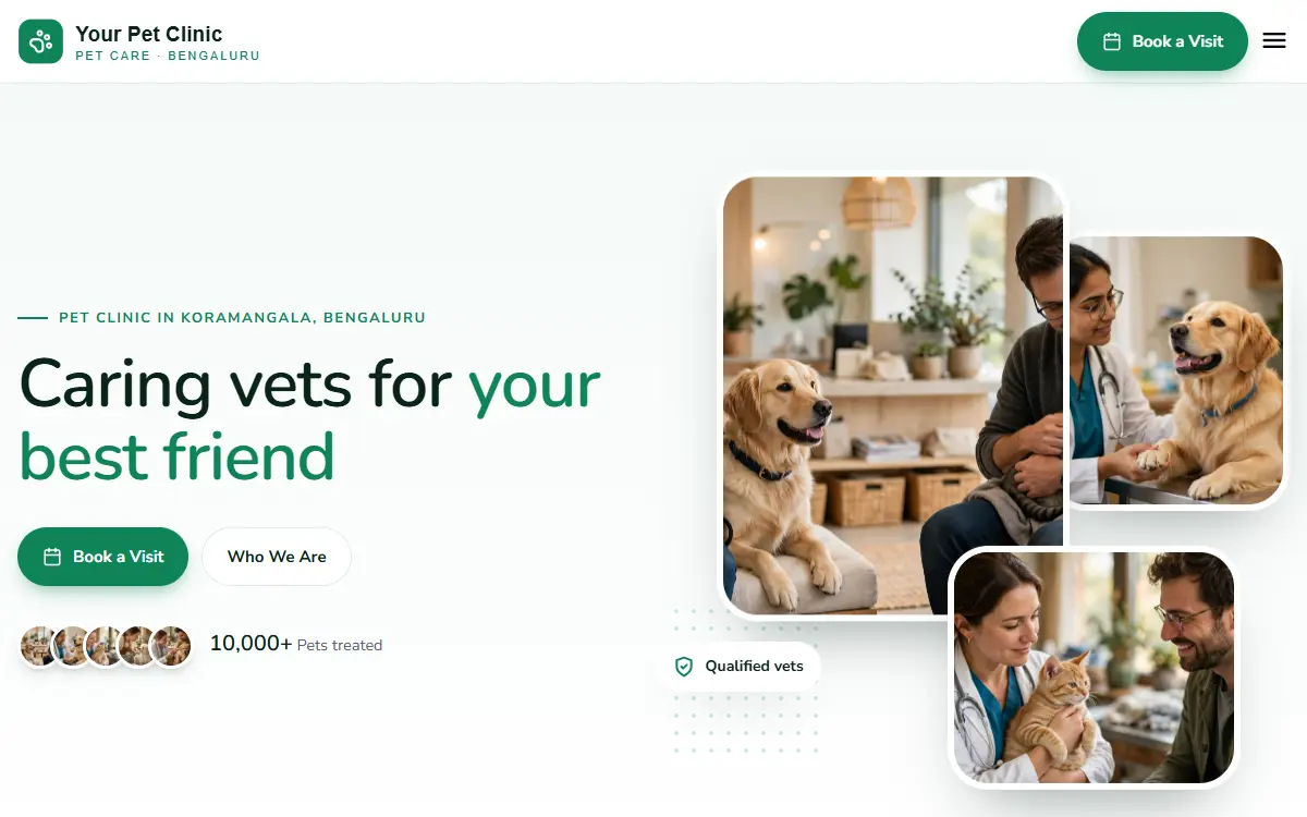 Pet clinic website in the Warm Family design, on a computer
