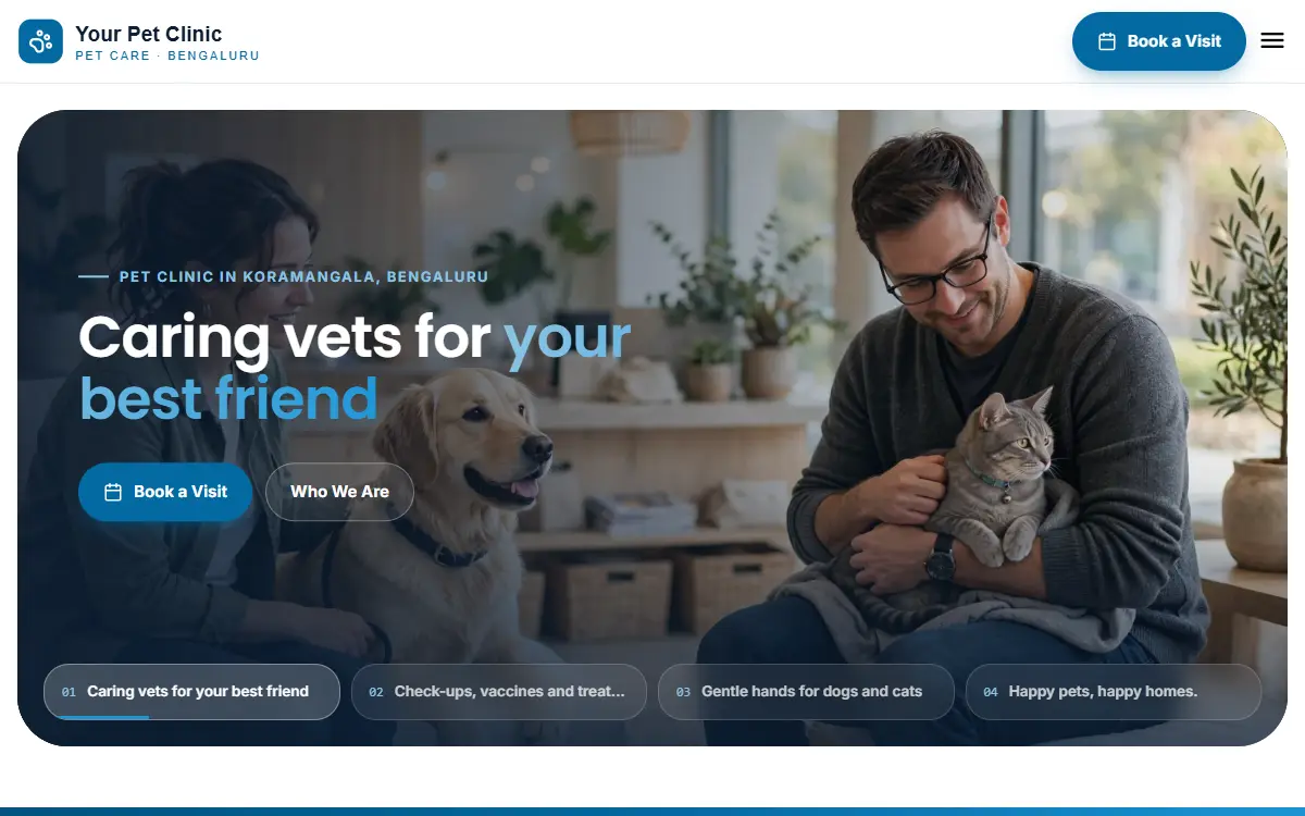 Pet clinic website in the Ocean Breeze design, on a computer