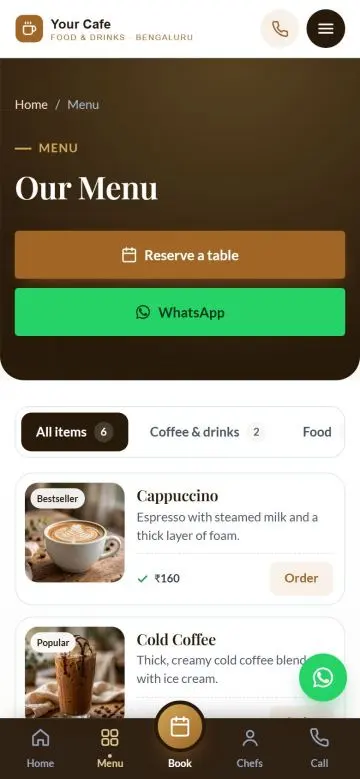 Menu with prices