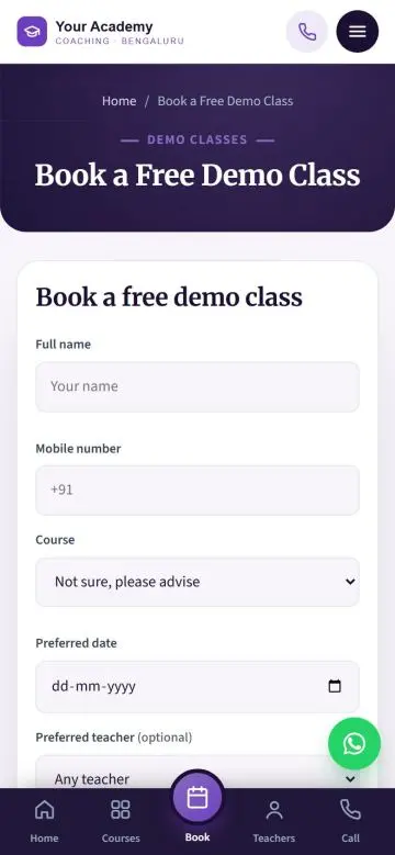 Demo class booking