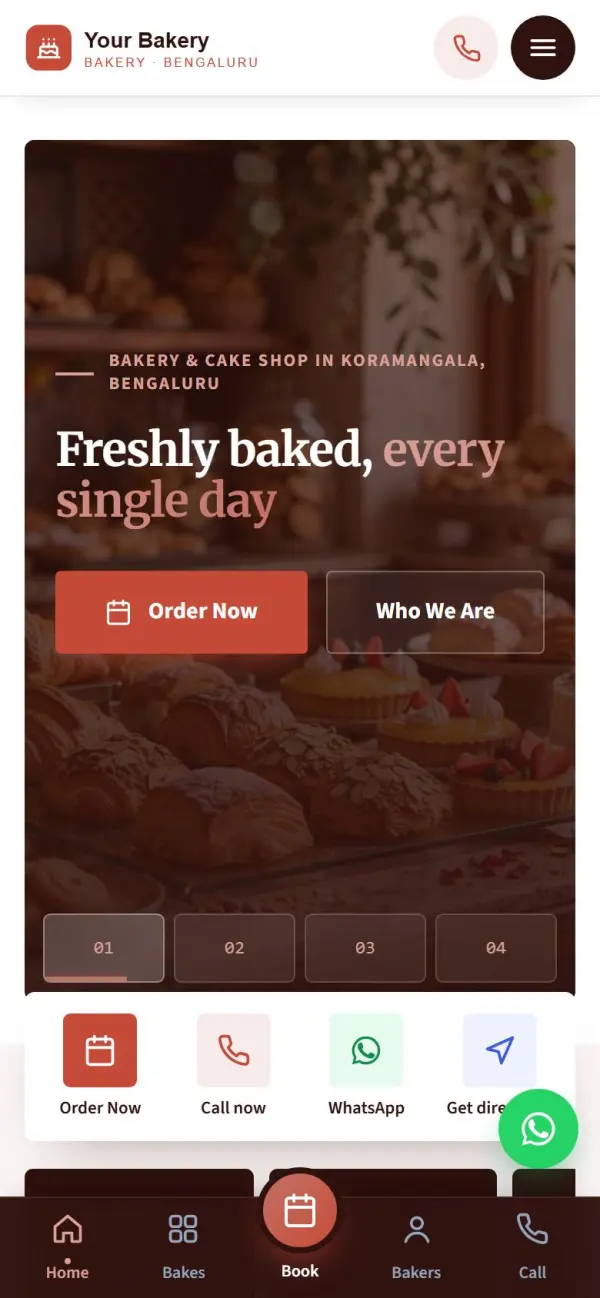Bakery & cake shop website on a phone