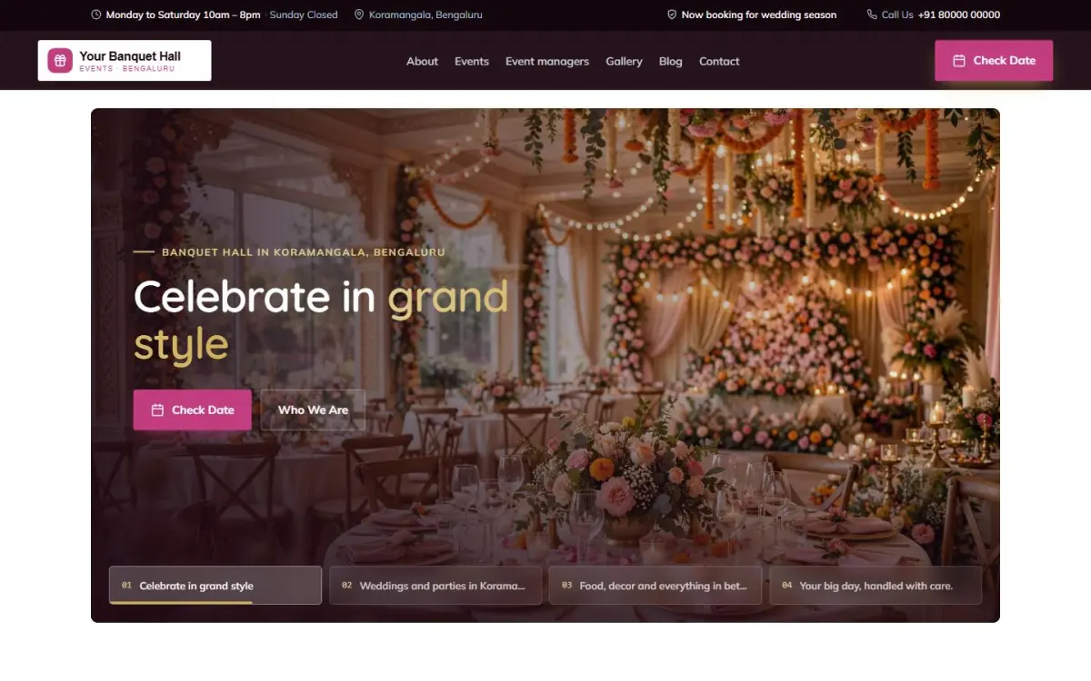 Banquet & events website design on a computer