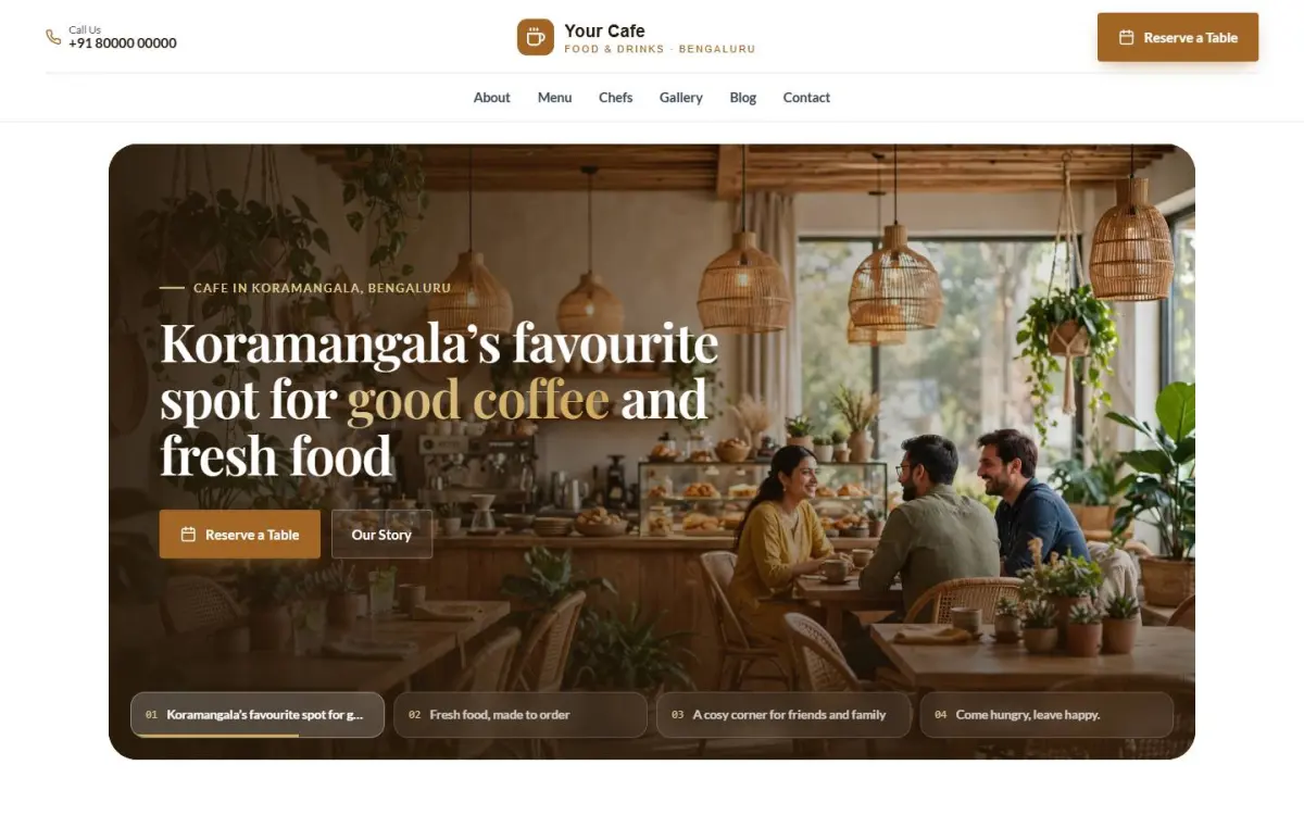Cafe & restaurant website design on a computer