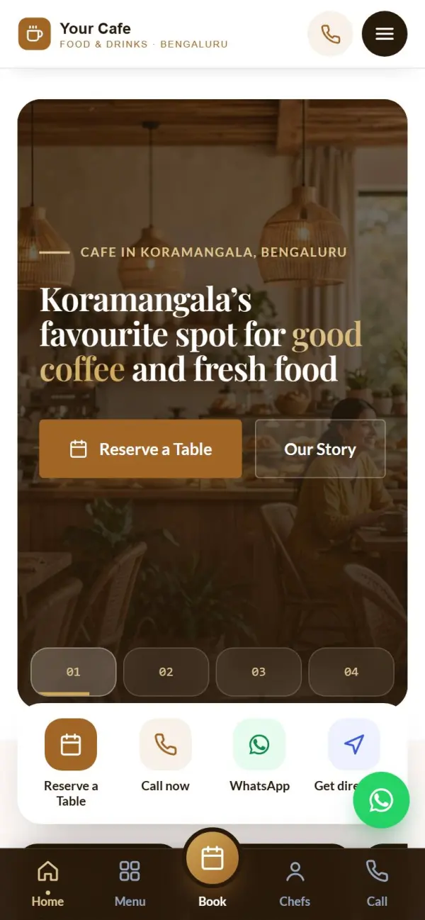 Cafe & restaurant website on a phone