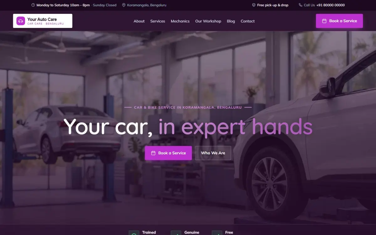 Car & bike service website design on a computer