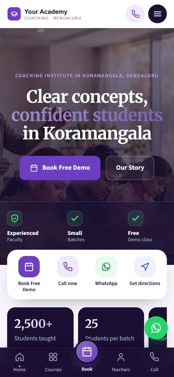 Coaching & tuition website on a phone