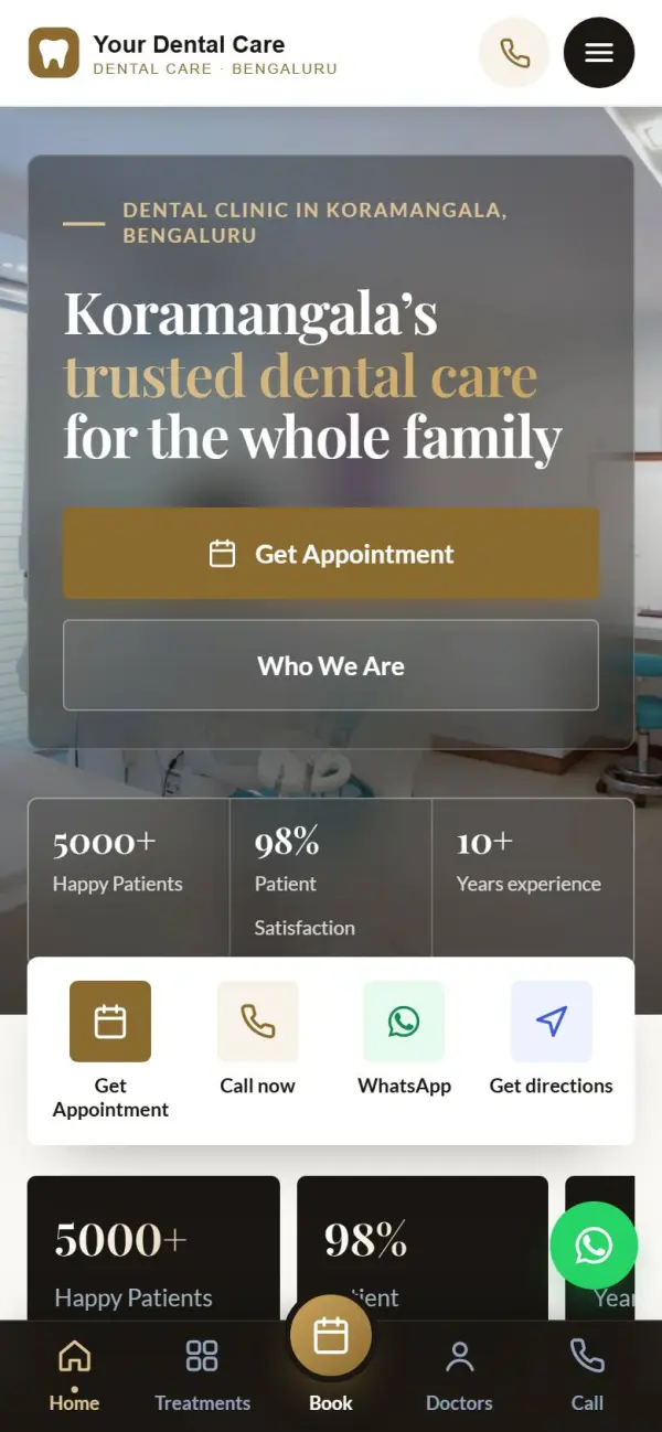 Dental clinic website on a phone