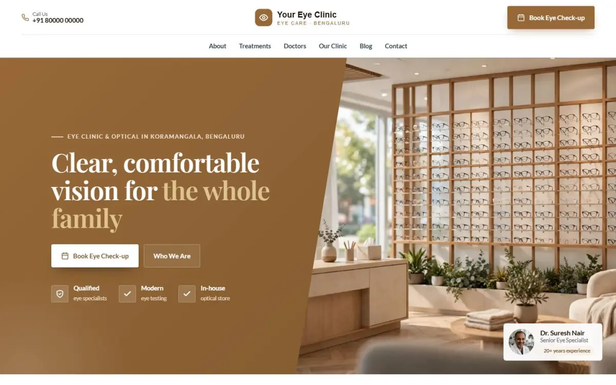 Eye clinic & optical website design on a computer