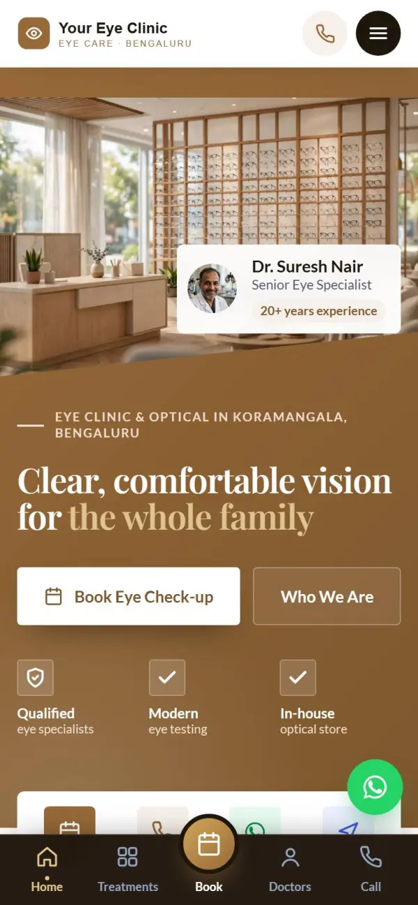 Eye clinic & optical website on a phone