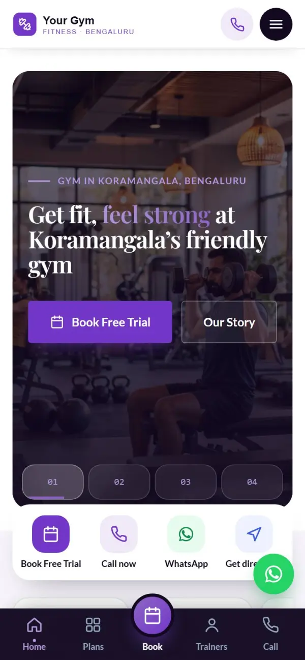 Gym & fitness website on a phone