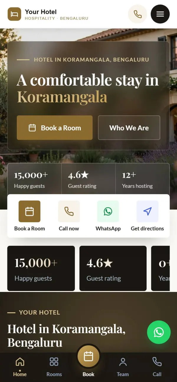 Hotel & homestay website on a phone