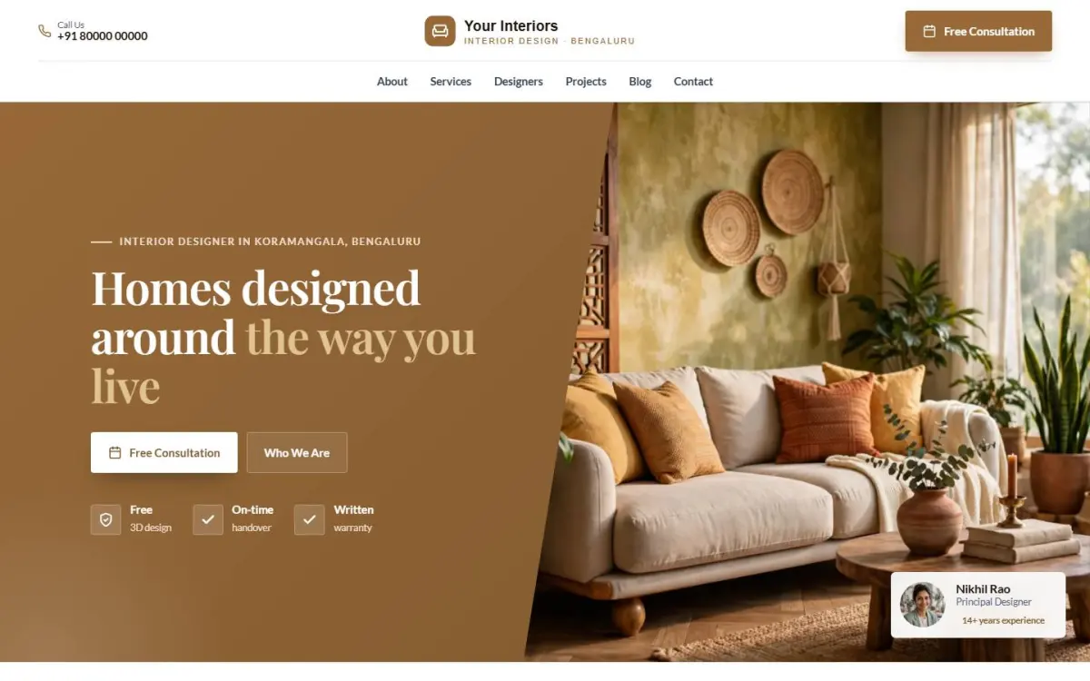Interior designer website design on a computer