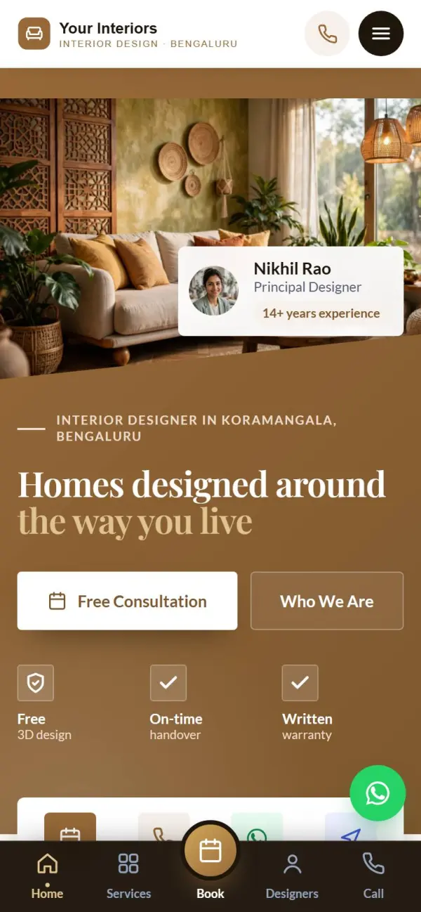 Interior designer website on a phone
