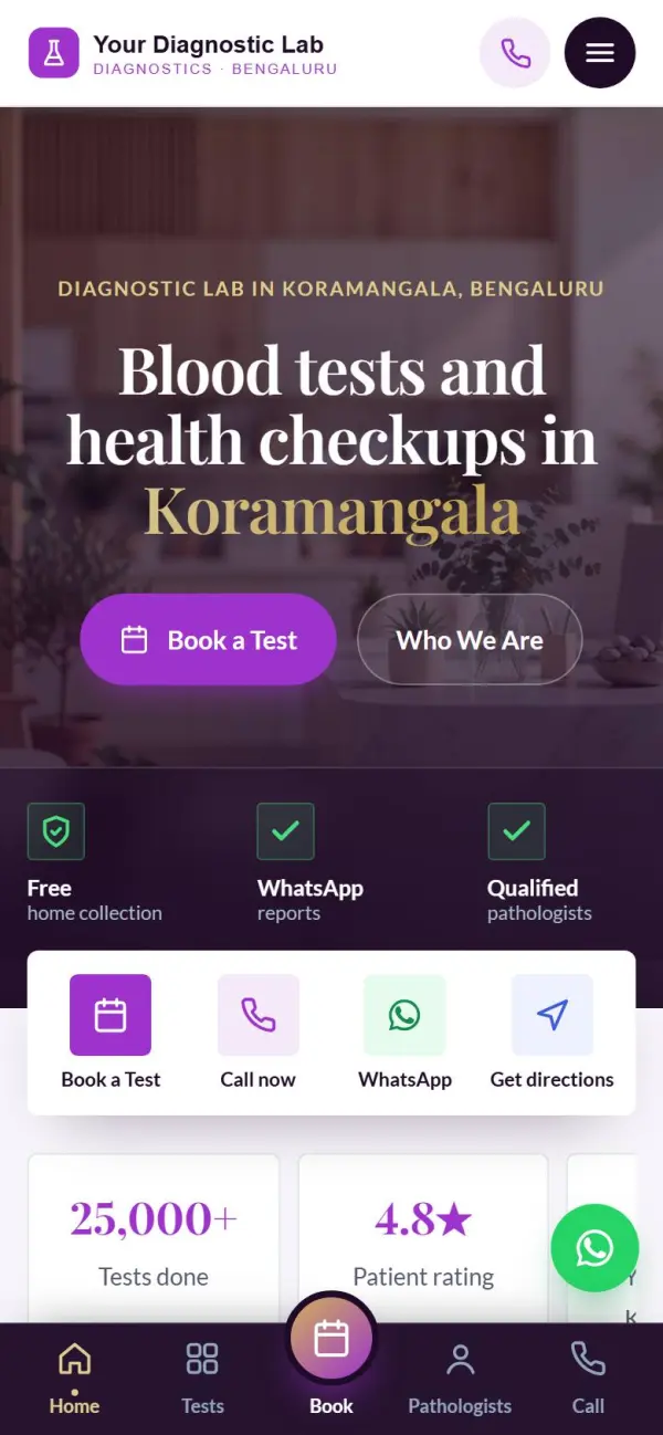 Diagnostic lab website on a phone