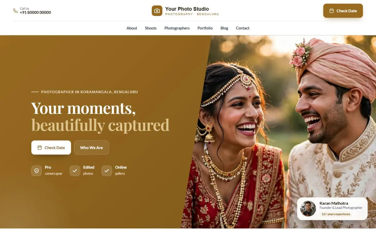 Photographer & studio website design on a computer