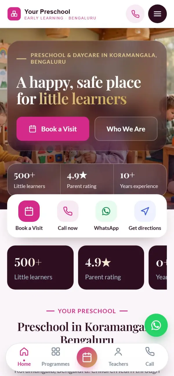 Preschool & daycare website on a phone