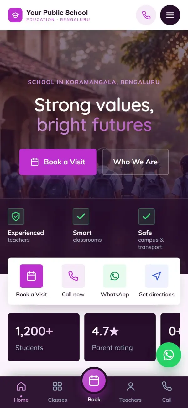 School website on a phone