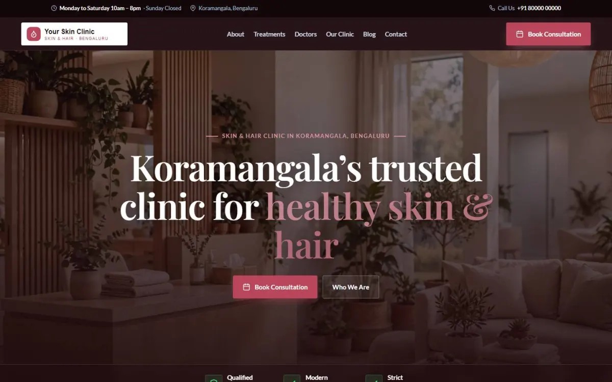 Skin & hair clinic website design on a computer