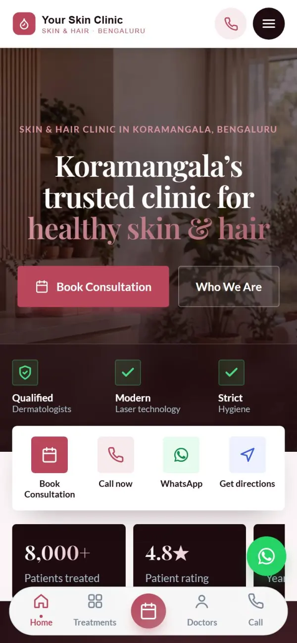Skin & hair clinic website on a phone