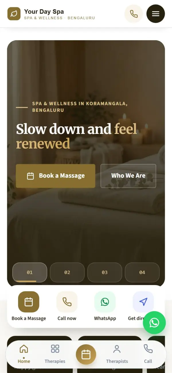 Spa & wellness website on a phone