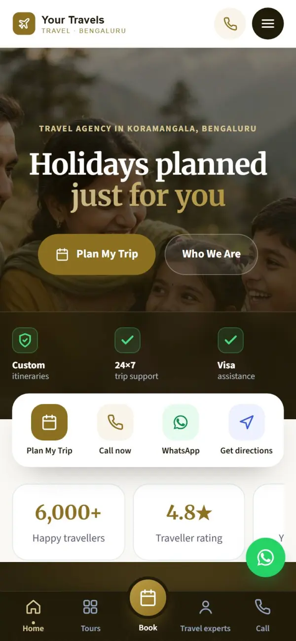 Travel agency website on a phone