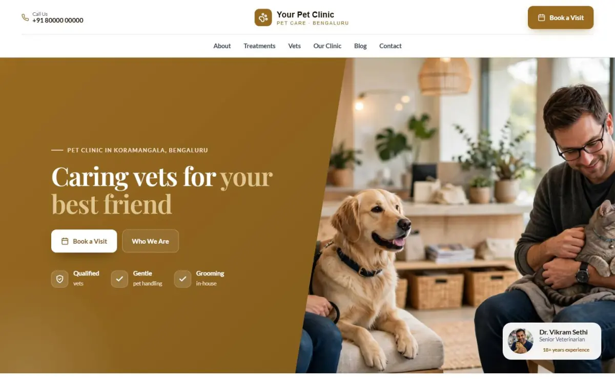 Pet clinic website design on a computer