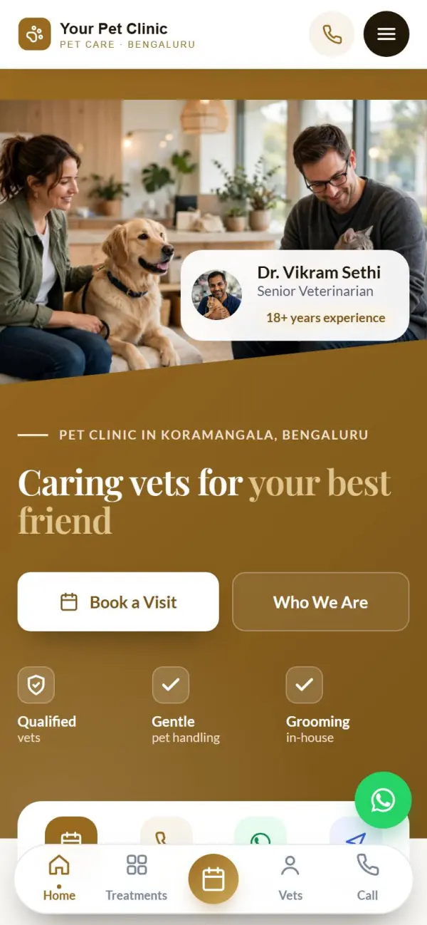 Pet clinic website on a phone